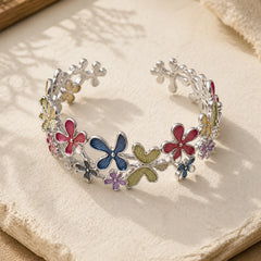 Colorful Butterfly Flowers Love Alloy Elastic Bracelet Bangle featuring Butterfly, Feng Shui Butterfly