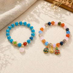 Colorful Candy Agate Gold Swallowing Beast Family Peach Harmony Charm Bracelet featuring Candy Agate