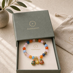 Colorful Candy Agate Gold Swallowing Beast Family Peach Harmony Charm Bracelet featuring Candy Agate