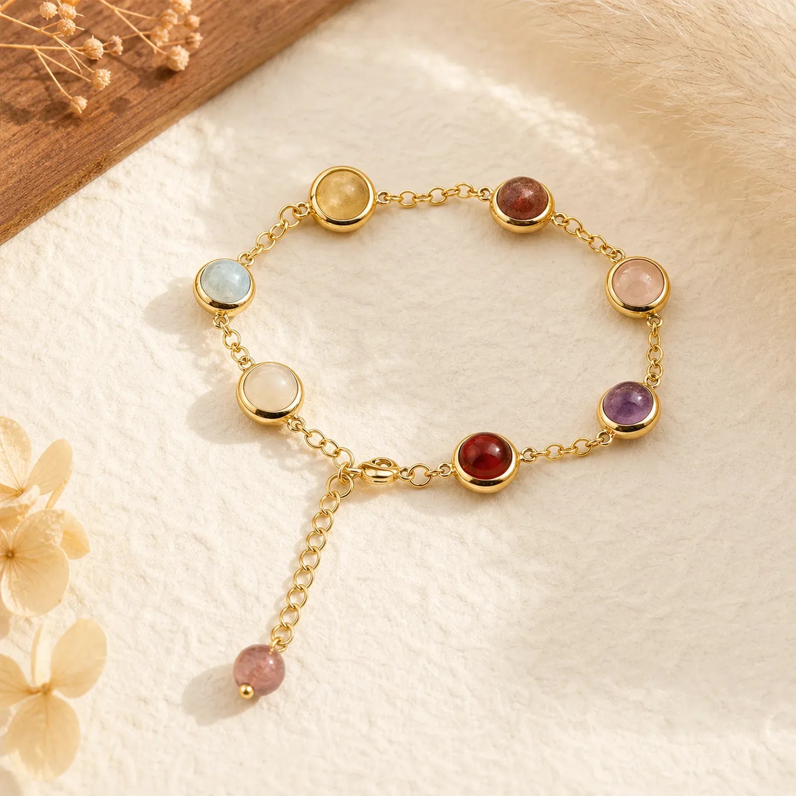 Colorful Crystal Amethyst Strawberry Quartz Balance Bracelet featuring Amethyst, Strawberry Quartz, Rose Quartz