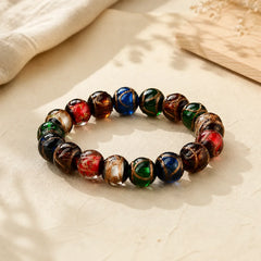 Colorful Liuli Glass Bead Luck Bracelet featuring Tourmaline, Five Elements