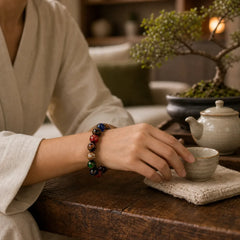 Colorful Liuli Glass Bead Luck Bracelet featuring Tourmaline, Five Elements