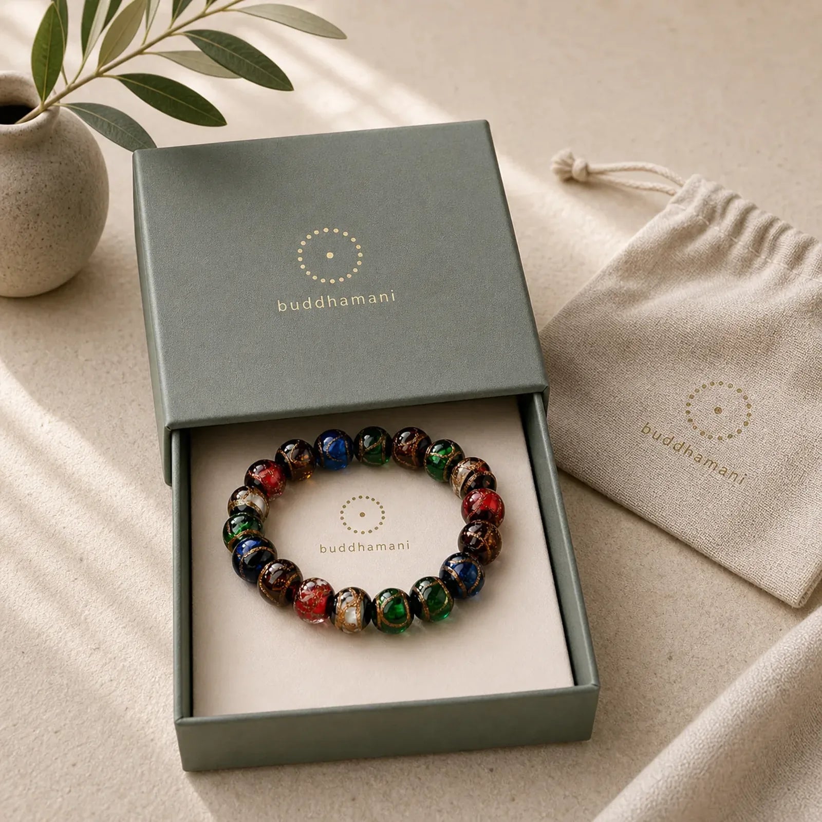 Colorful Liuli Glass Bead Luck Bracelet featuring Tourmaline, Five Elements
