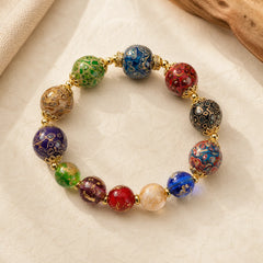 Colorful Liuli Glass Sandalwood Gourd Bead Lacquer Craft Bracelet featuring Sandalwood, Bamboo, Five Elements