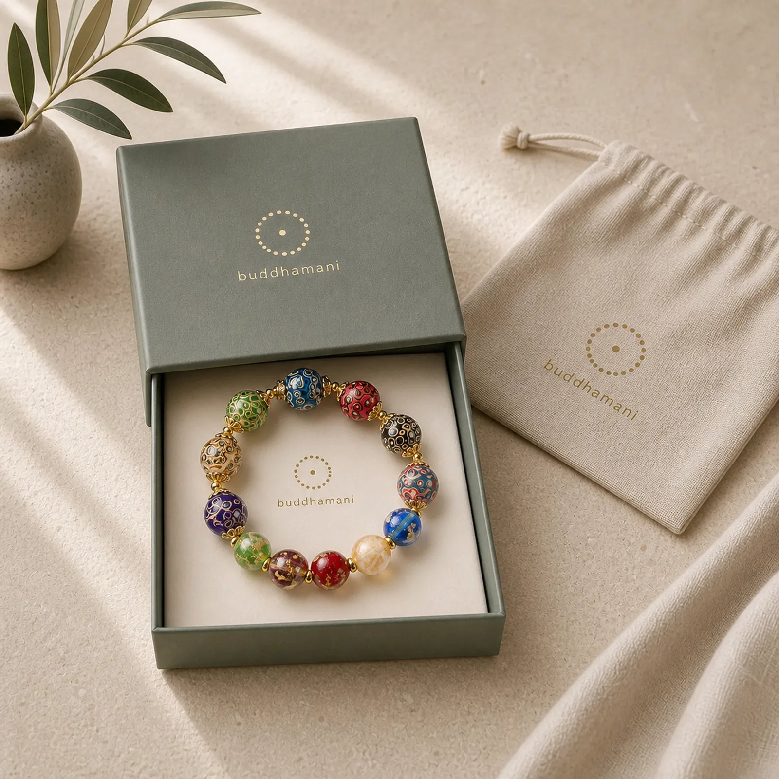 Colorful Liuli Glass Sandalwood Gourd Bead Lacquer Craft Bracelet featuring Sandalwood, Bamboo, Five Elements