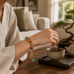 Colorful Peacock Agate Bamboo Beads Tassel Courage Bracelet featuring Peacock Agate, Peacock, Bamboo