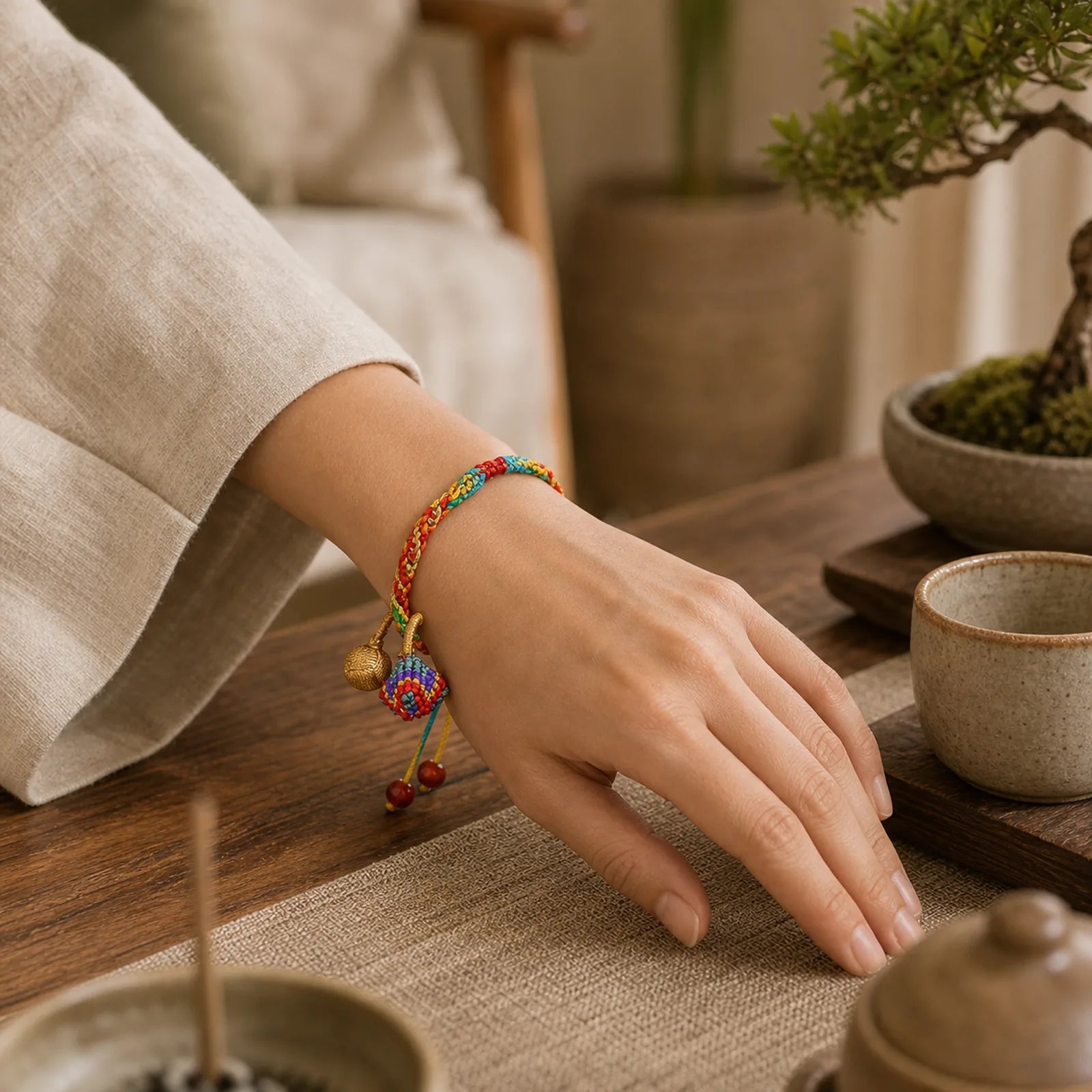 Colorful Rope Luck Handcrafted Zongzi Charm Bracelet featuring Five Elements, Dragon