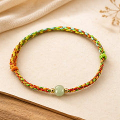 Colorful Rope Luck Jade Bead Abundance Bracelet featuring Jade