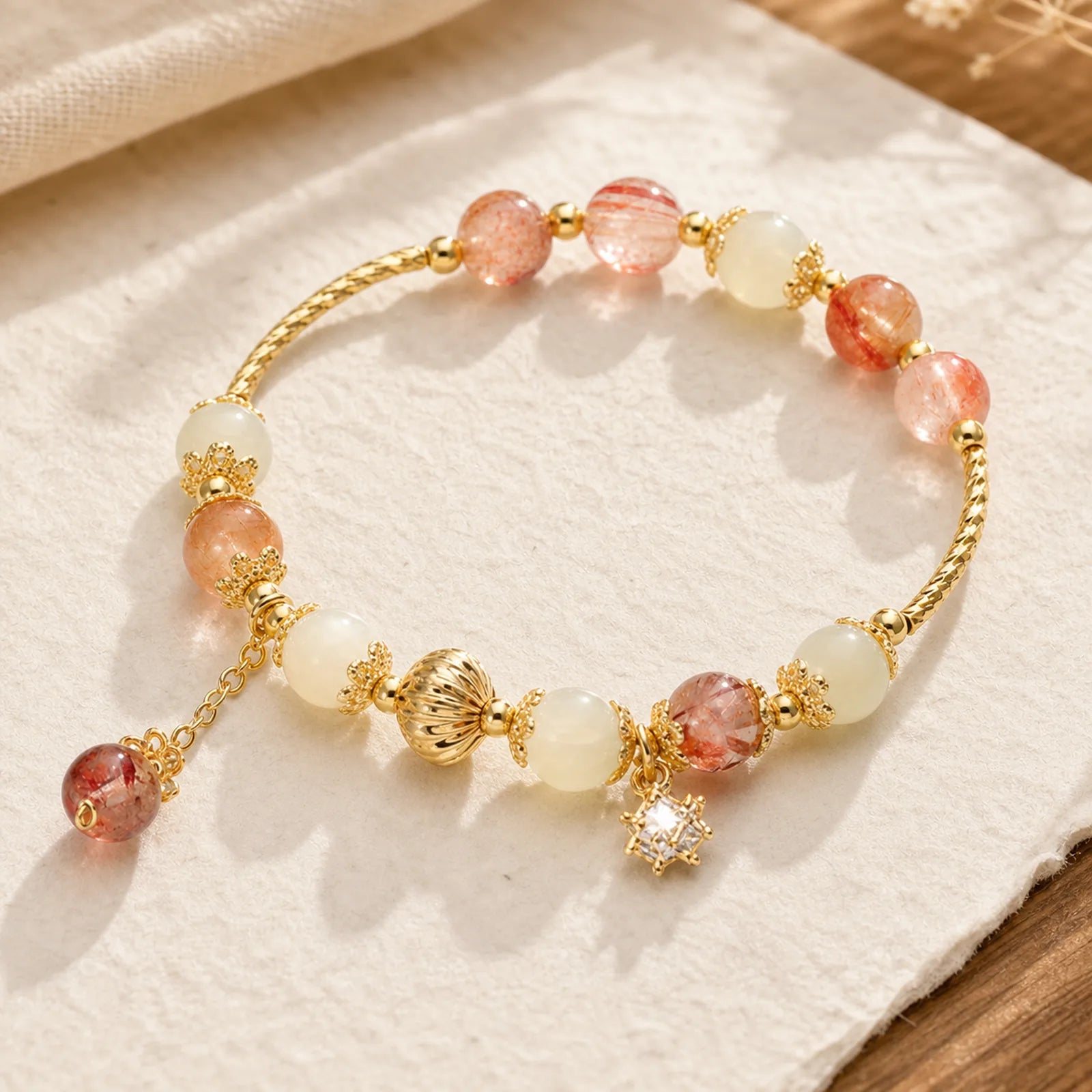 Colorful Rutilated Quartz Cat Eye Zircon Auspiciousness Bead Bracelet featuring Rutilated Quartz, Cat's Eye / Chrysoberyl