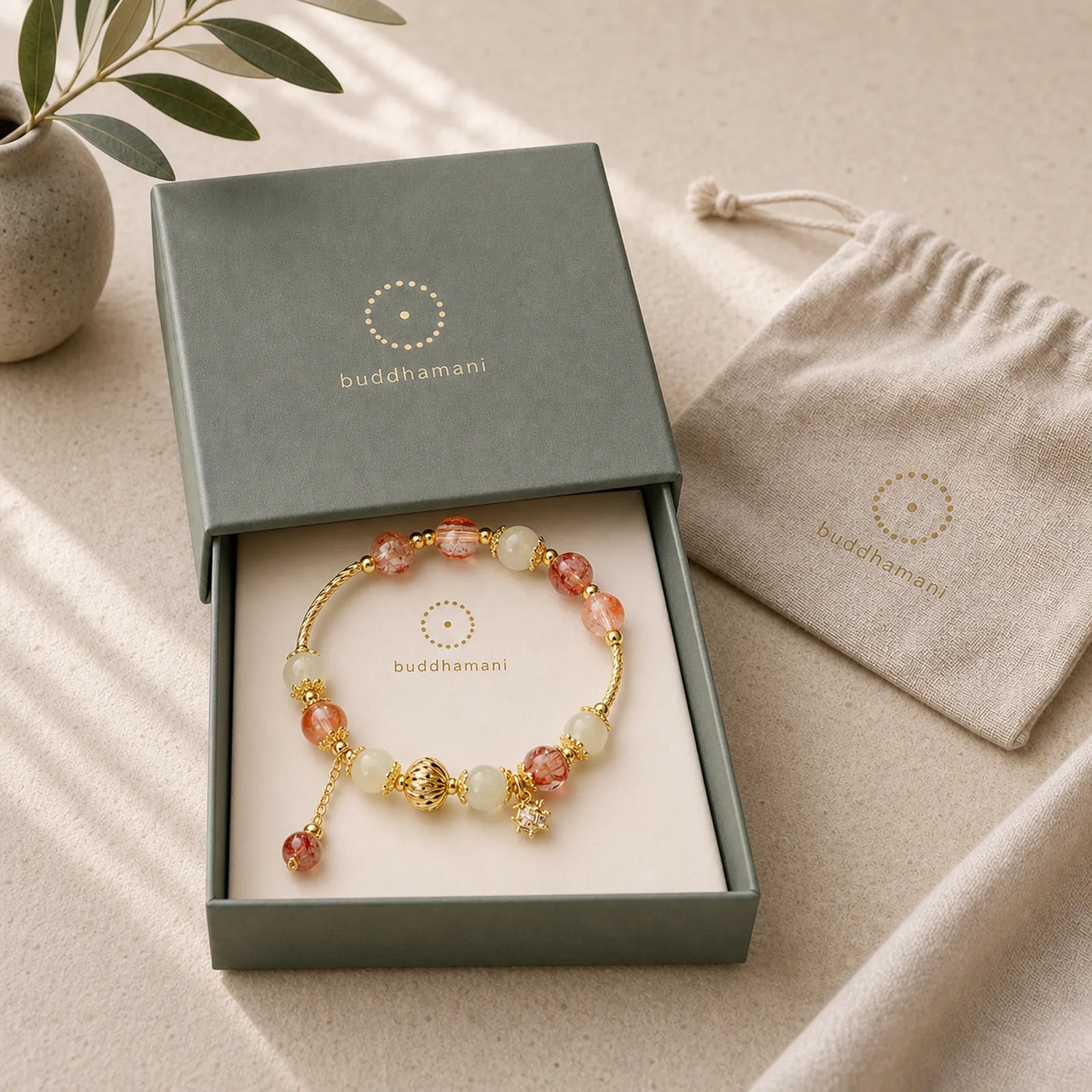 Colorful Rutilated Quartz Cat Eye Zircon Auspiciousness Bead Bracelet featuring Rutilated Quartz, Cat's Eye / Chrysoberyl