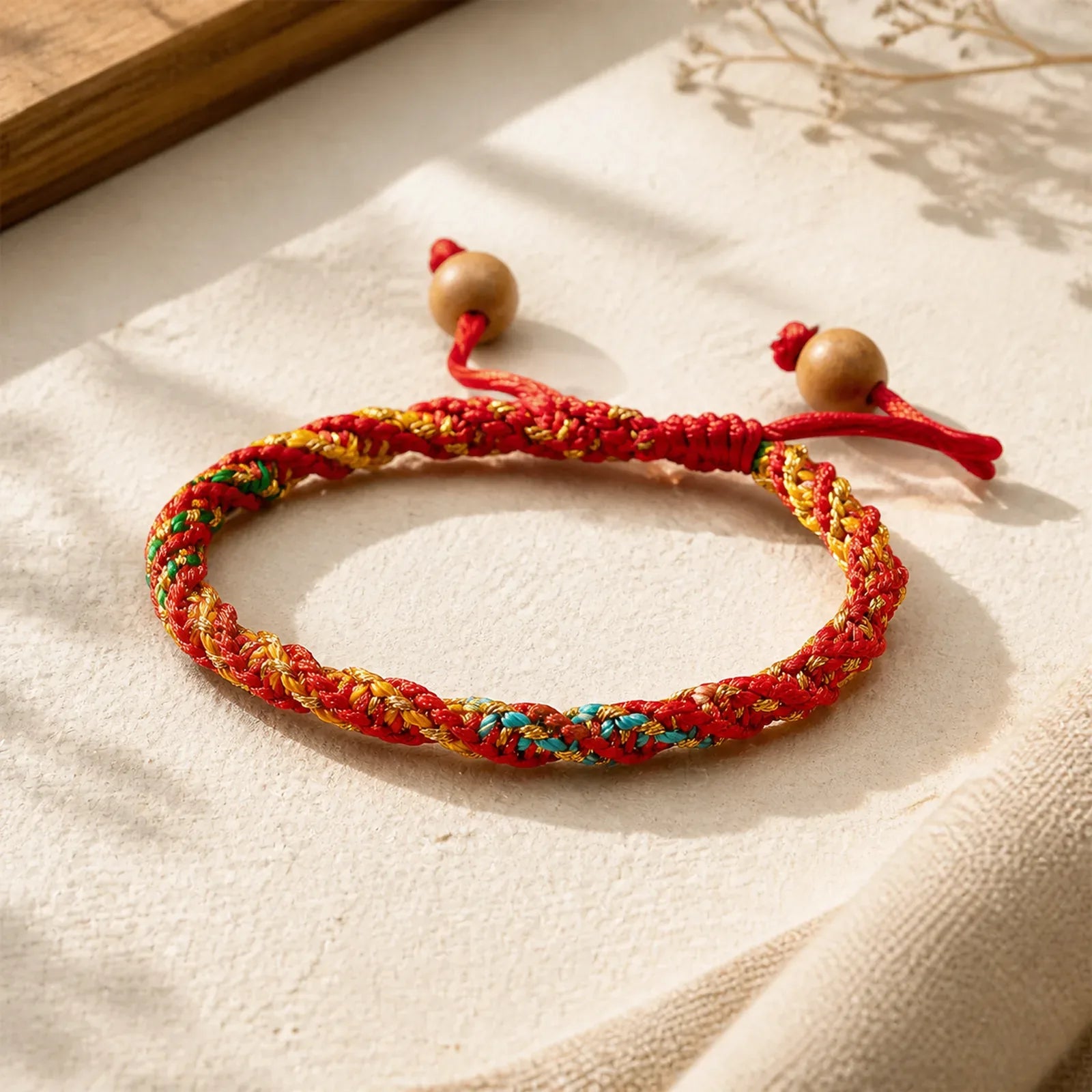 Colorful String Grounding Vintage Ethnic Bracelet featuring Red String, Copper
