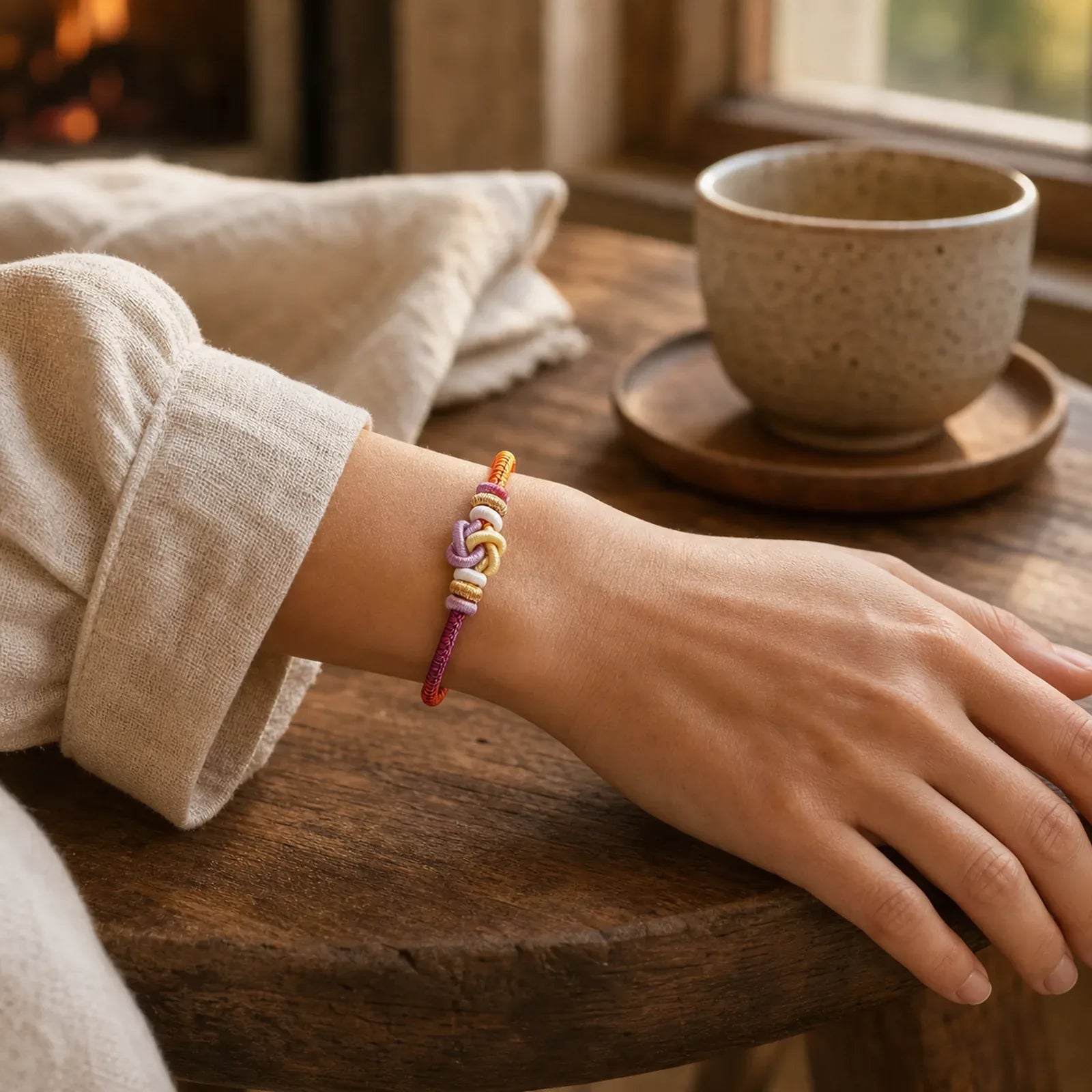 Colorful String Heart Knot Protection Braided Bracelet featuring