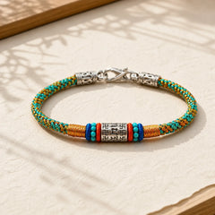 Colorful String Six True Words 925 Silver Focus Bracelet featuring Silver, Om Mani Padme Hum, Om