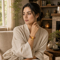 Colorful Tiger Eye Lotus Multi-circle Elastic Rope Protection Bracelet featuring Tiger Eye, Lotus, Lotus Symbol