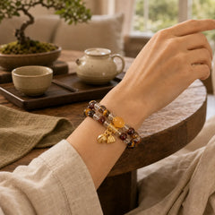 Colorful Tiger Eye Lotus Multi-circle Elastic Rope Protection Bracelet featuring Tiger Eye, Lotus, Lotus Symbol
