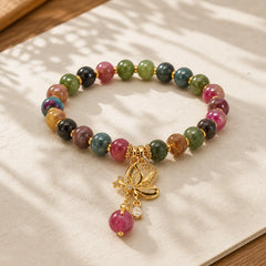 Colorful Tourmaline Butterfly Charm Wisdom Bracelet featuring Tourmaline, Butterfly, Feng Shui Butterfly