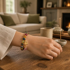 Colorful Tourmaline Butterfly Charm Wisdom Bracelet featuring Tourmaline, Butterfly, Feng Shui Butterfly