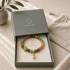 Colorful Tourmaline Four Leaf Clover Flower Wisdom Bracelet (Extra 35% Off | USE CODE: FS35) featuring Tourmaline, Pearl