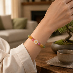 Colorful Tourmaline Jade Flowers Love Bracelet featuring Tourmaline, Jade