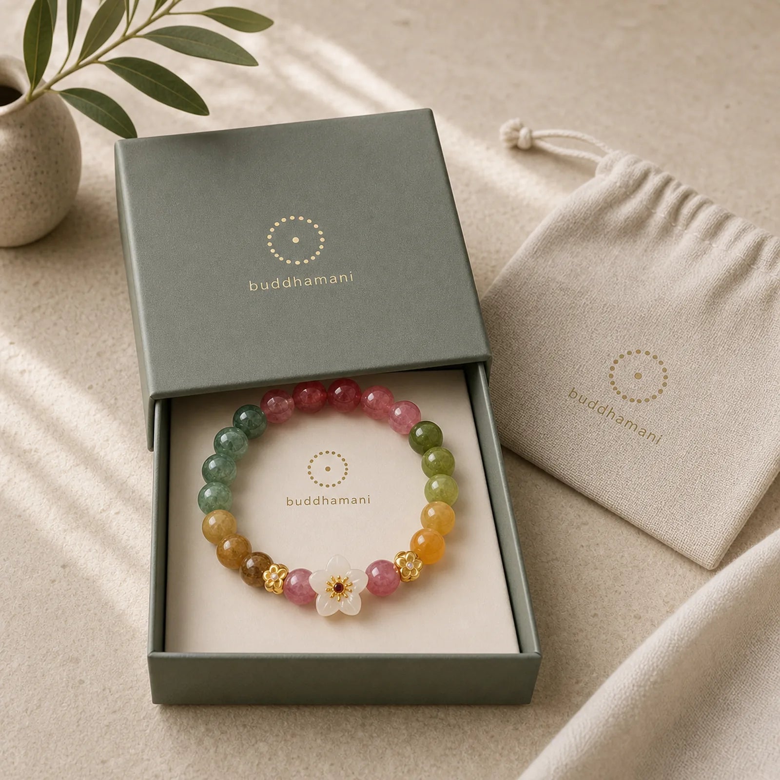 Colorful Tourmaline Jade Flowers Love Bracelet featuring Tourmaline, Jade