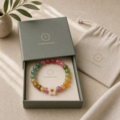 Colorful Tourmaline Jade Flowers Love Bracelet featuring Tourmaline, Jade