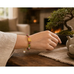 Colorful Tourmaline Lucky Cat Positive Bracelet featuring Tourmaline