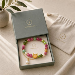 Colorful Tourmaline Lucky Cat Positive Bracelet featuring Tourmaline