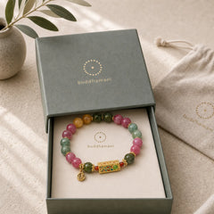 Colorful Tourmaline Positive Fu Character Charm Bracelet (Extra 35% Off | USE CODE: FS35) featuring Tourmaline, Fu Character