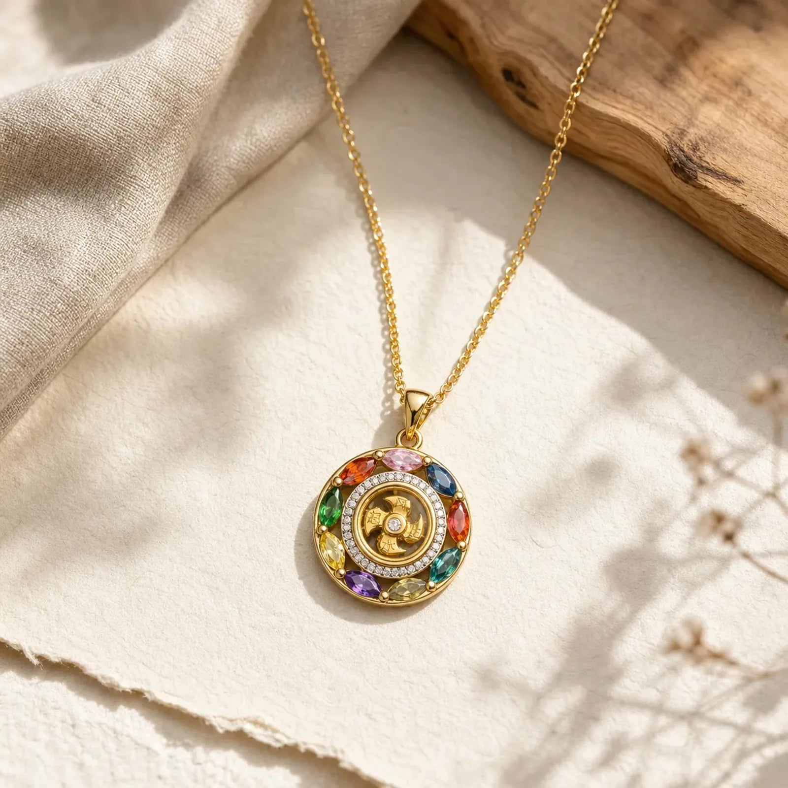 Colorful Zircon Copper Wealth Luck Rotation Bracelet Necklace Pendant featuring Copper, Red String