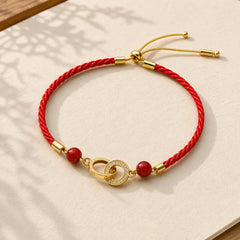 Connected Peace Buckles Copper Plated Gold Red String Protection Bracelet featuring Peace Buckle, Copper, Red String
