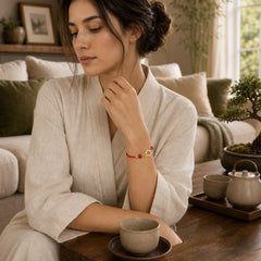 Connected Peace Buckles Copper Plated Gold Red String Protection Bracelet featuring Peace Buckle, Copper, Red String