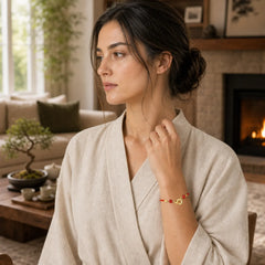 Connected Peace Buckles Copper Plated Gold Red String Protection Bracelet featuring Peace Buckle, Copper, Red String