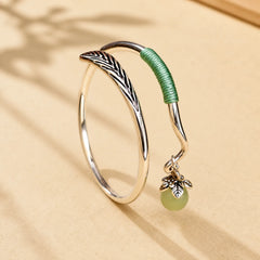 Copper Alloy Green Bead Charm Luck Cuff Bracelet Bangle featuring Copper