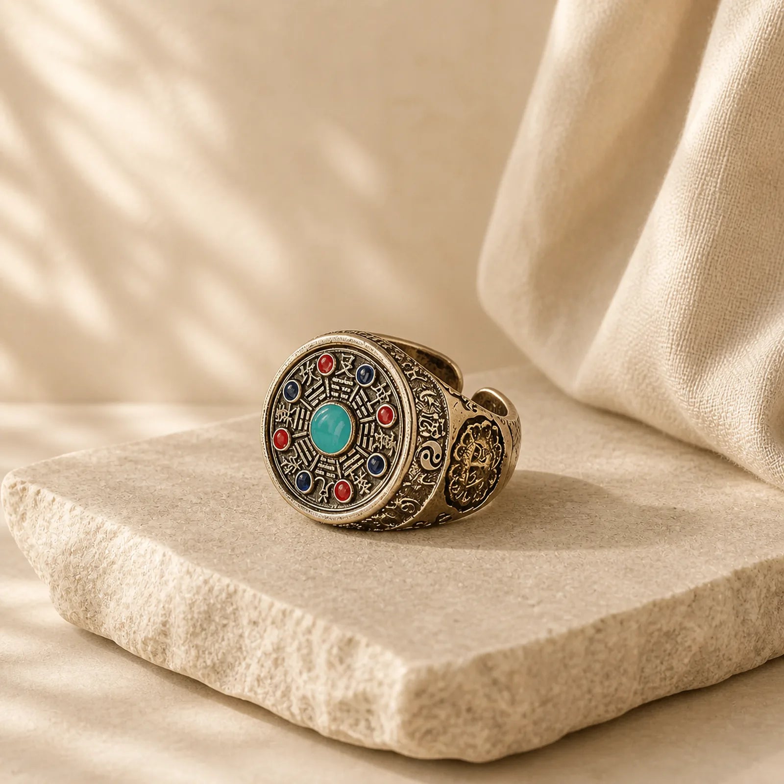 Copper Bagua Copper Coins Wealth Rotatable Adjustable Ring featuring Copper, Bagua