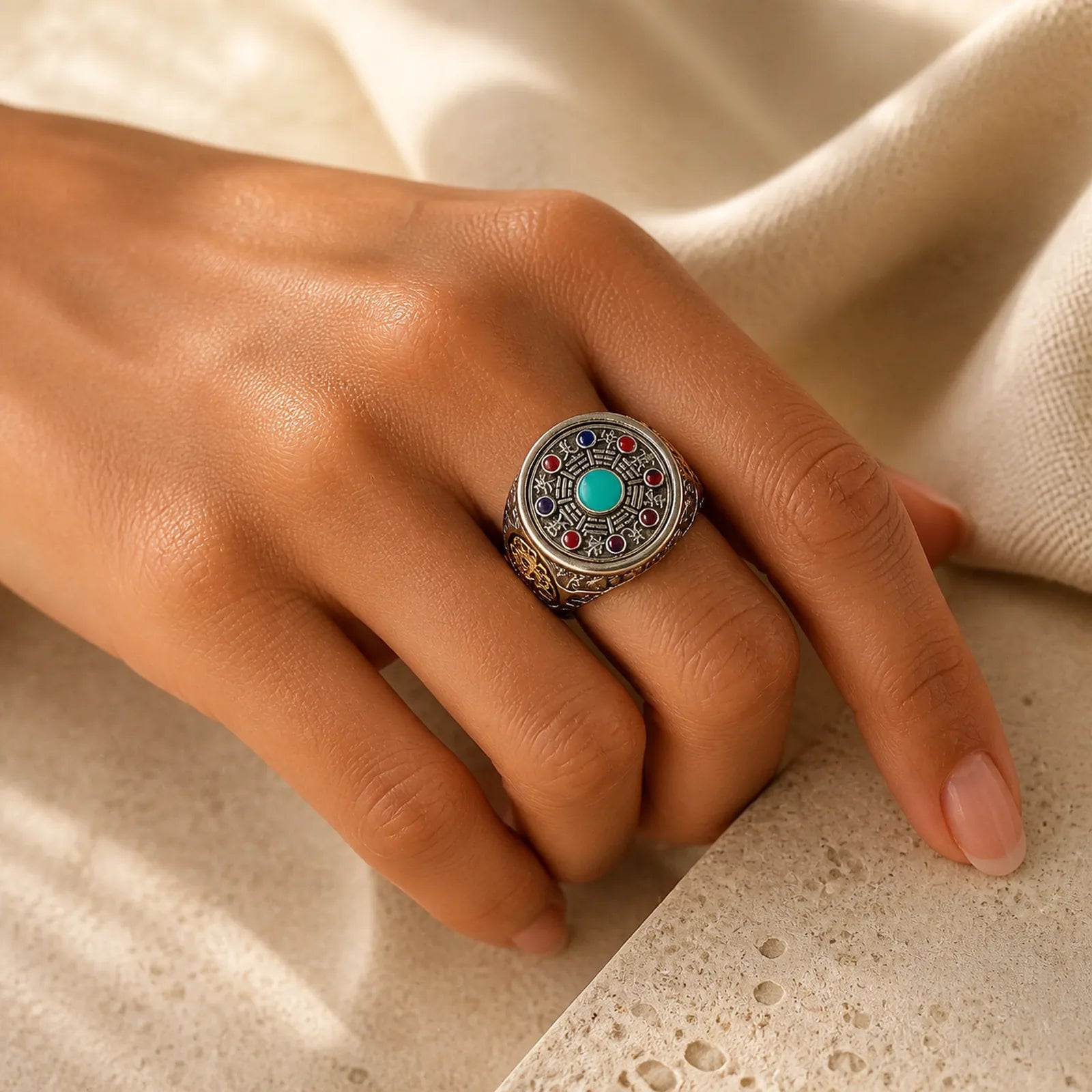 Copper Bagua Copper Coins Wealth Rotatable Adjustable Ring featuring Copper, Bagua