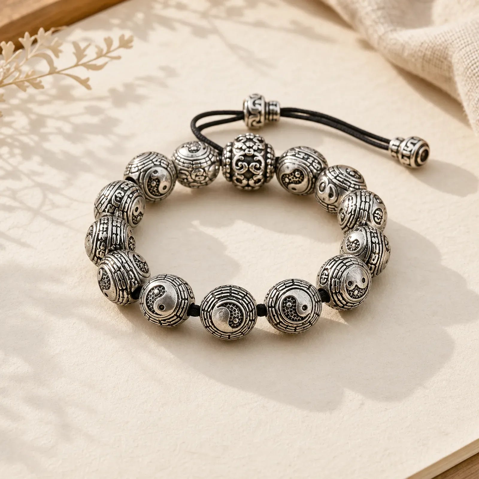 Copper Bagua Yin Yang Harmony Round Bead Bracelet featuring Copper, Bagua
