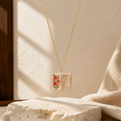 Copper Birth Flower Strengthen Book Design Balance Pendant Necklace featuring Copper