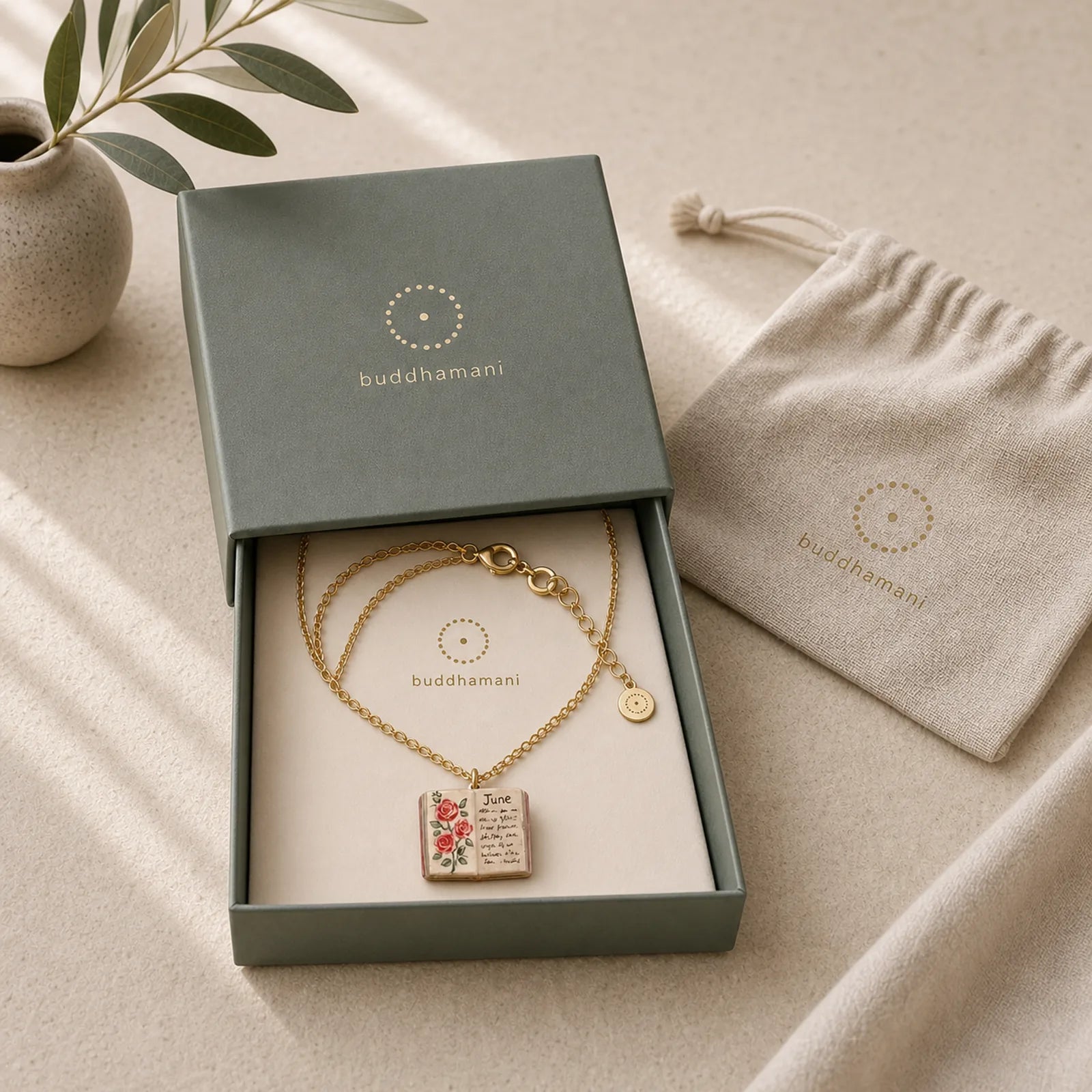 Copper Birth Flower Strengthen Book Design Balance Pendant Necklace featuring Copper