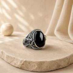 Copper Black Onyx Adjustable Protection Ring featuring Copper, Black Onyx