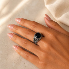Copper Black Onyx Adjustable Protection Ring featuring Copper, Black Onyx