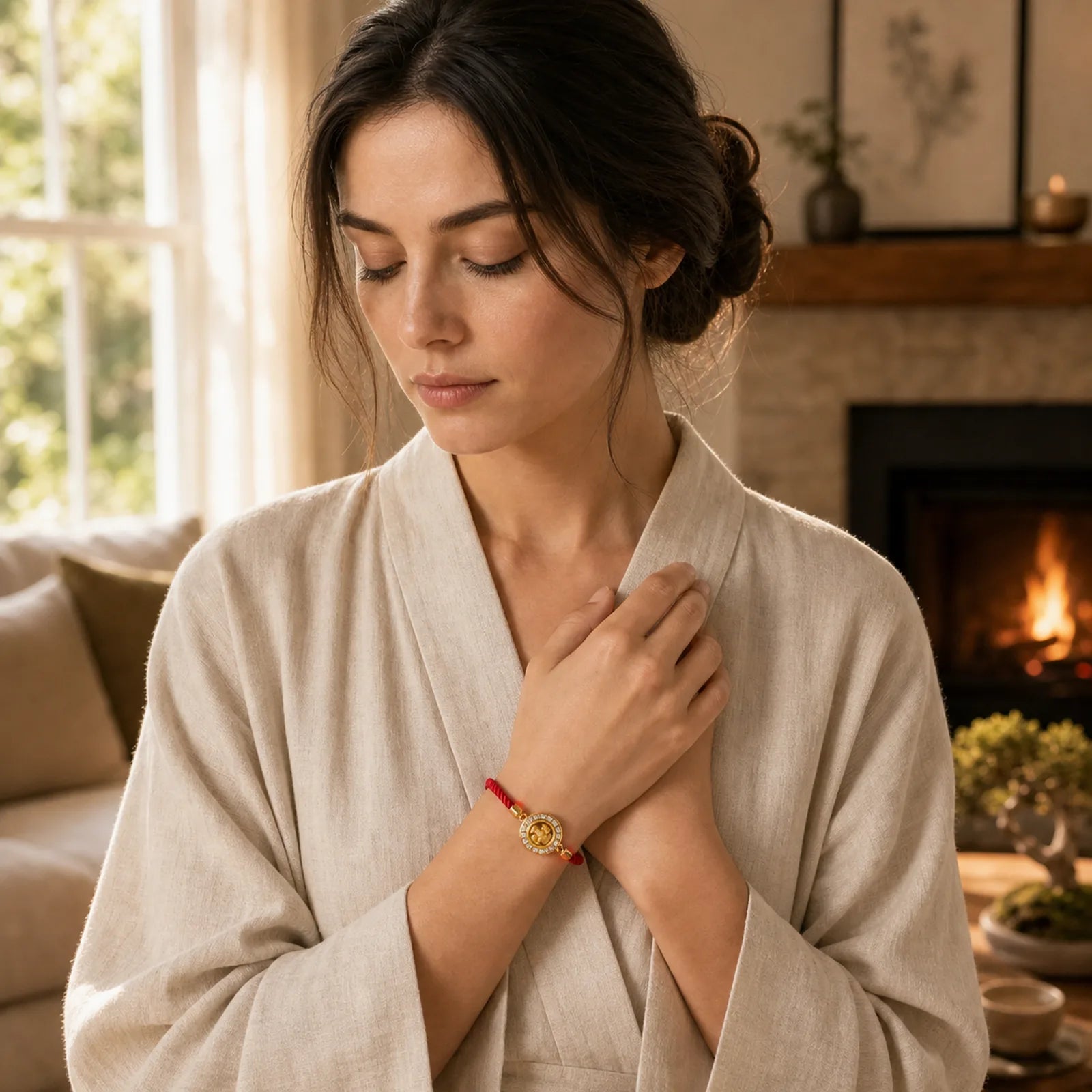 Copper Brass Feng Sheng Shui Qi Rotatable Windmill Red String Faith Braided Bracelet featuring Copper, Red String