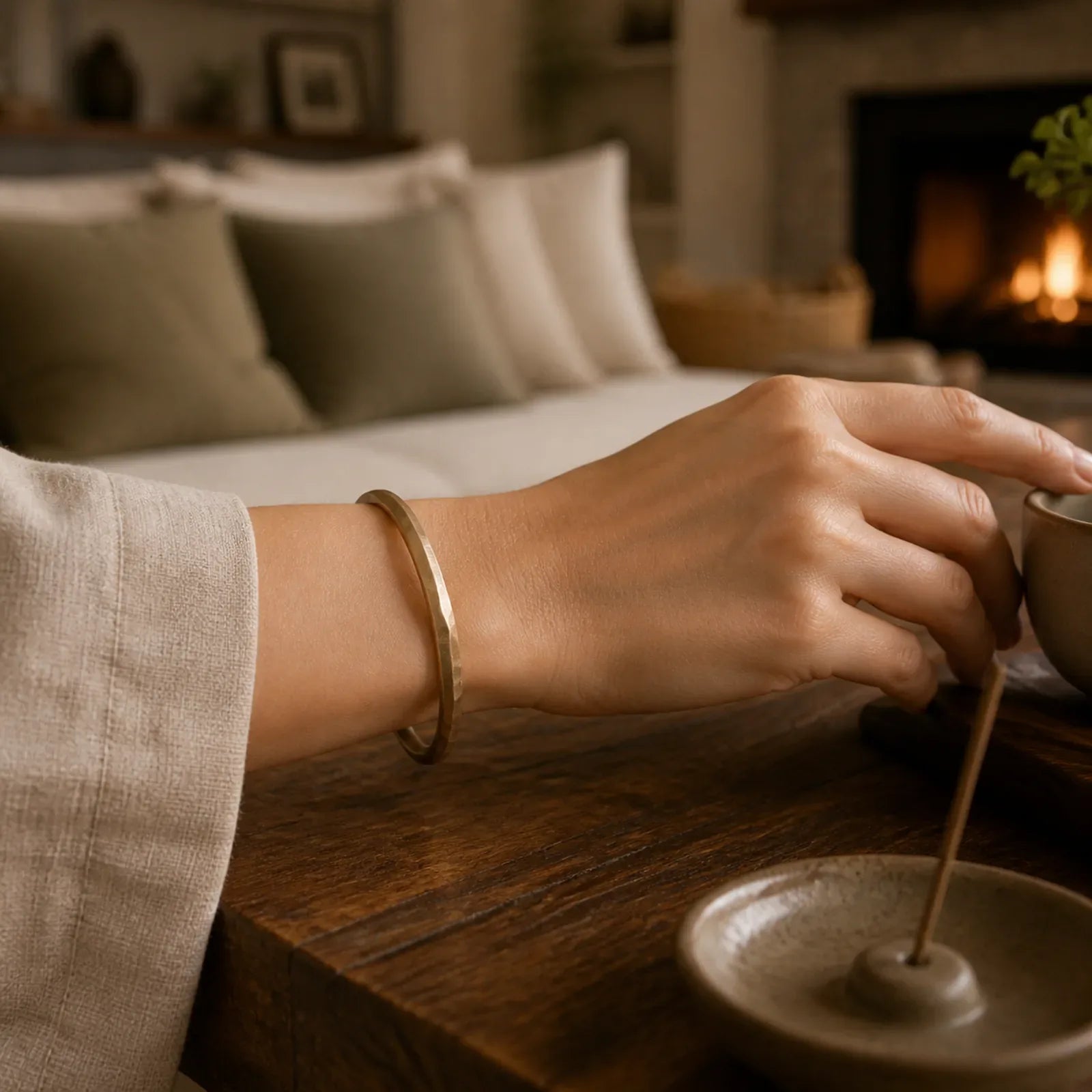 Copper Brass Hand Polishing Open Self Care Bracelet Bangle featuring Copper