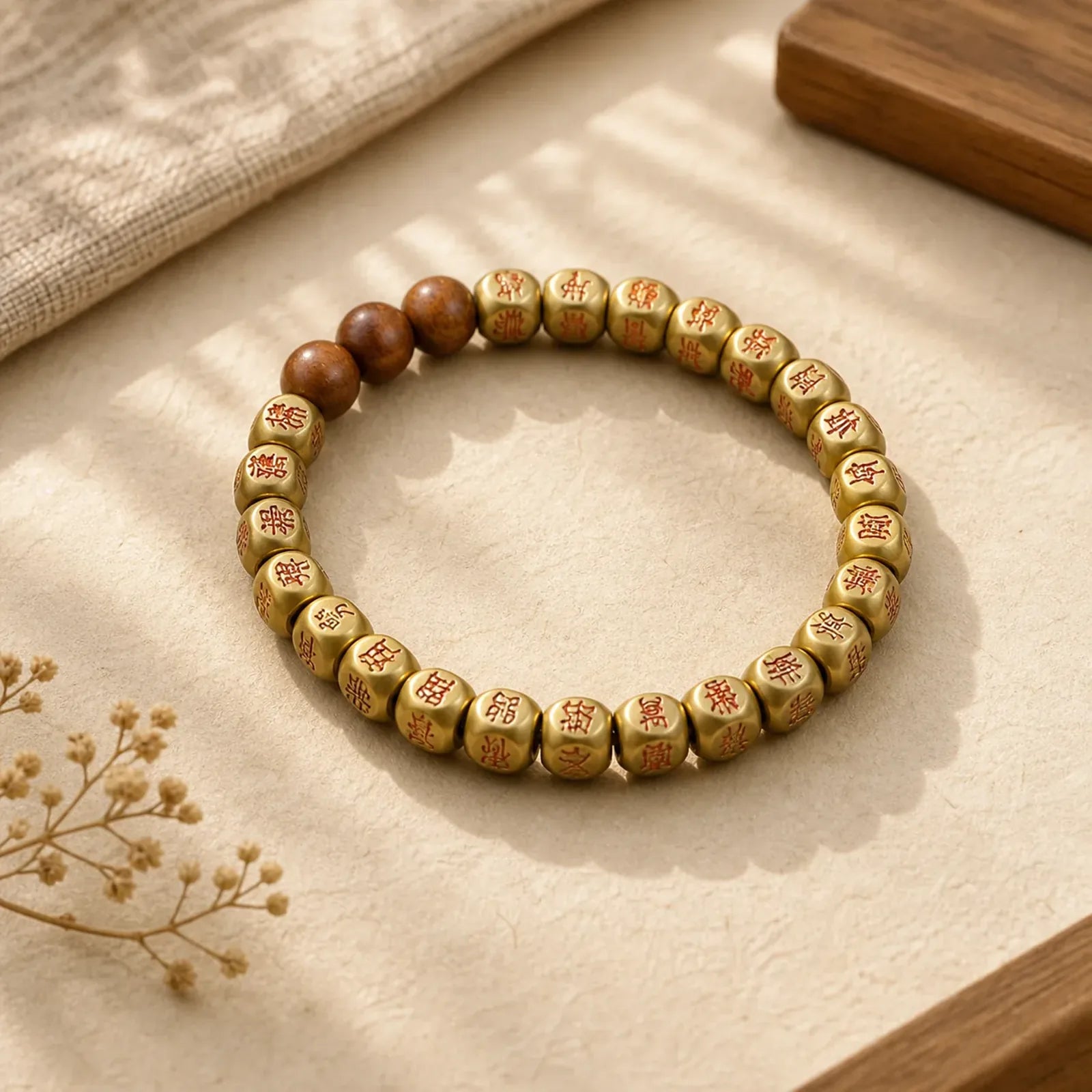 Copper Brass Lightning Struck Jujube Wood Beads Wealth Bracelet featuring Copper, Lightning Struck Jujube Wood, Jujube Wood