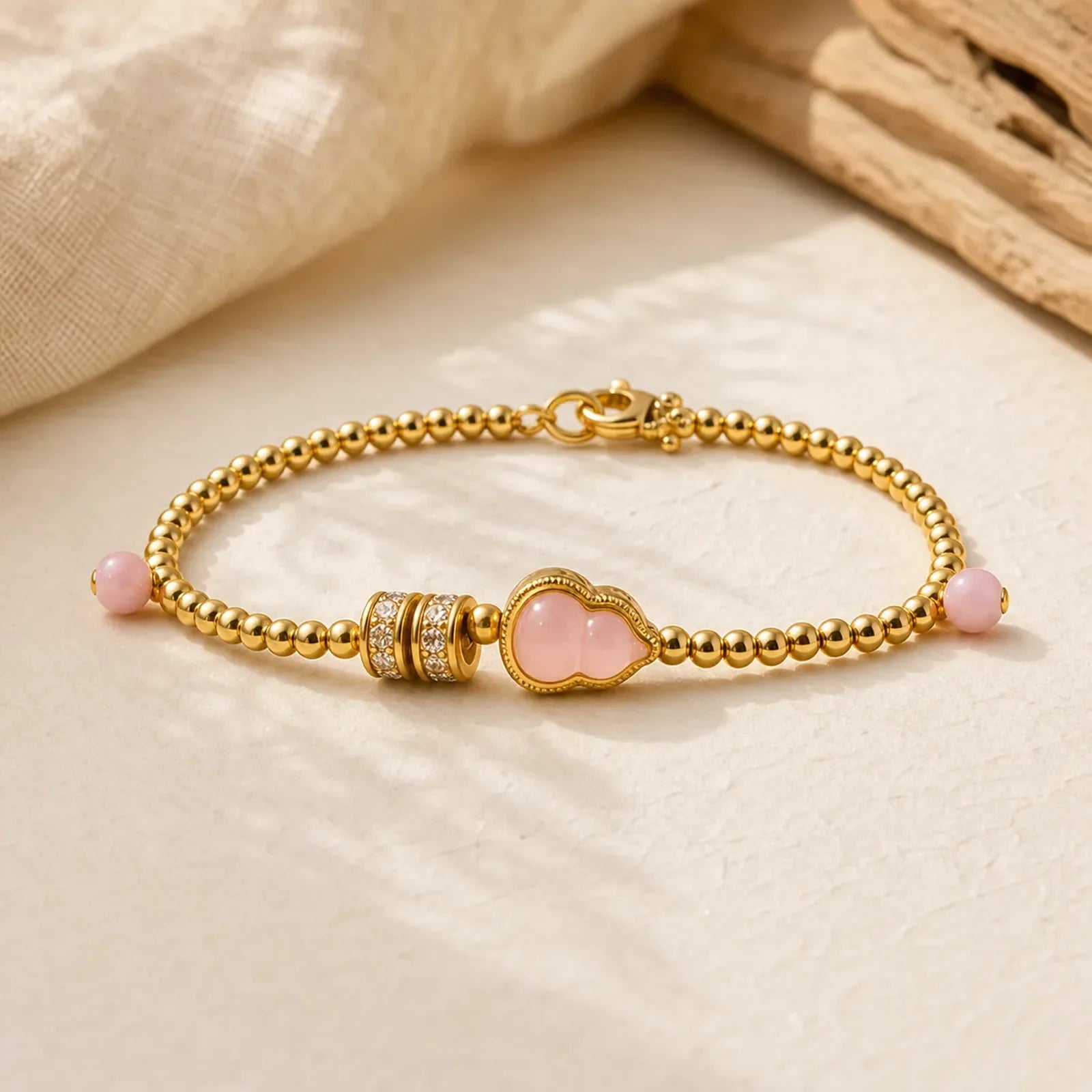 Copper Brass Plated 24k Gold Beads Gourd Wealth Bracelet featuring Copper, Cat's Eye / Chrysoberyl