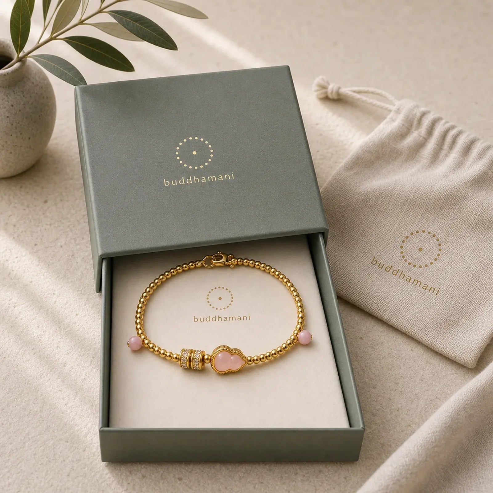 Copper Brass Plated 24k Gold Beads Gourd Wealth Bracelet featuring Copper, Cat's Eye / Chrysoberyl