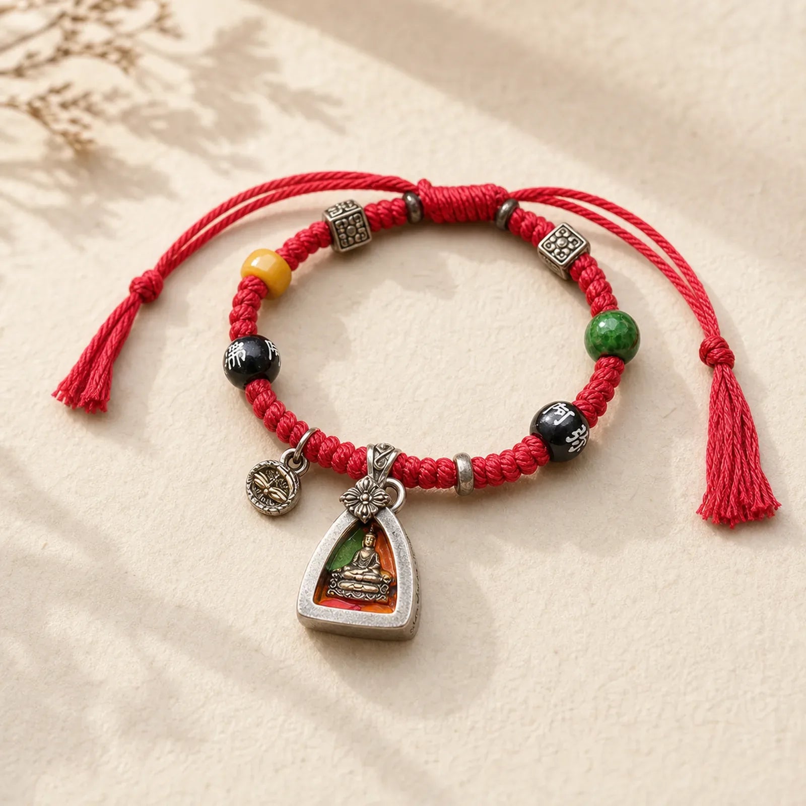 Copper Buddha Amitabha Braided Rope Serenity Bracelet featuring Copper, Buddha Symbol, Red String