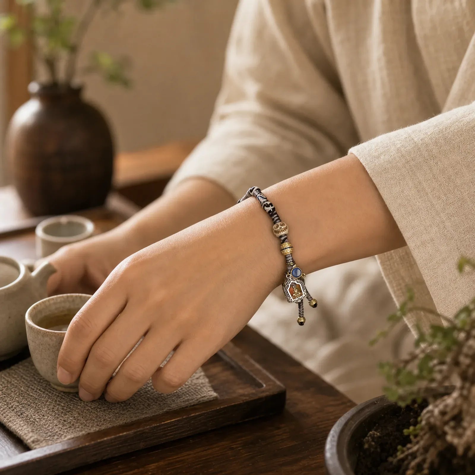 Copper Buddha Braided Rope Compassion Bracelet featuring Copper, Buddha Symbol