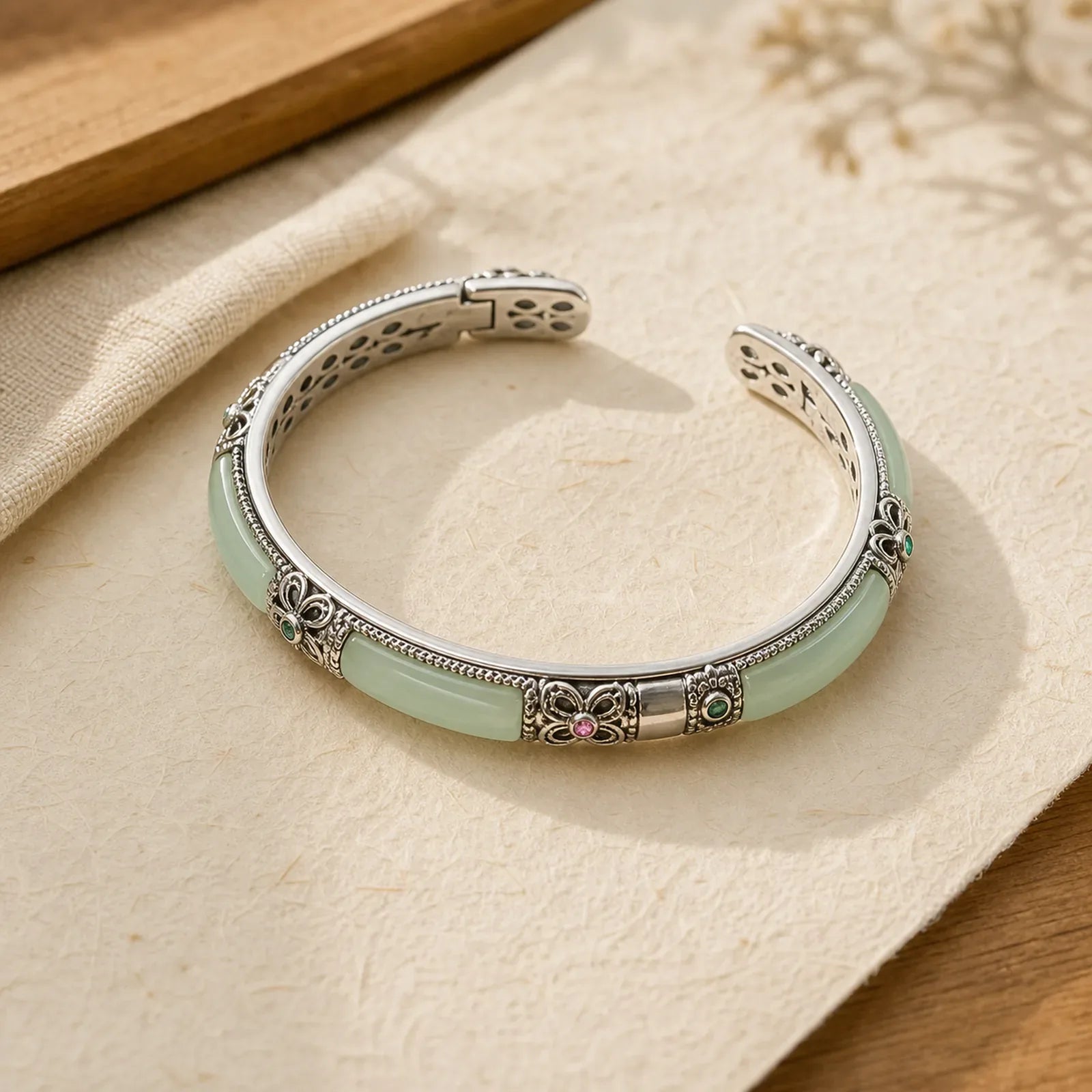 Copper Butterfly Green Agate Love Cuff Bracelet featuring Copper, Butterfly, Green Agate