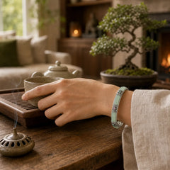Copper Butterfly Green Agate Love Cuff Bracelet featuring Copper, Butterfly, Green Agate