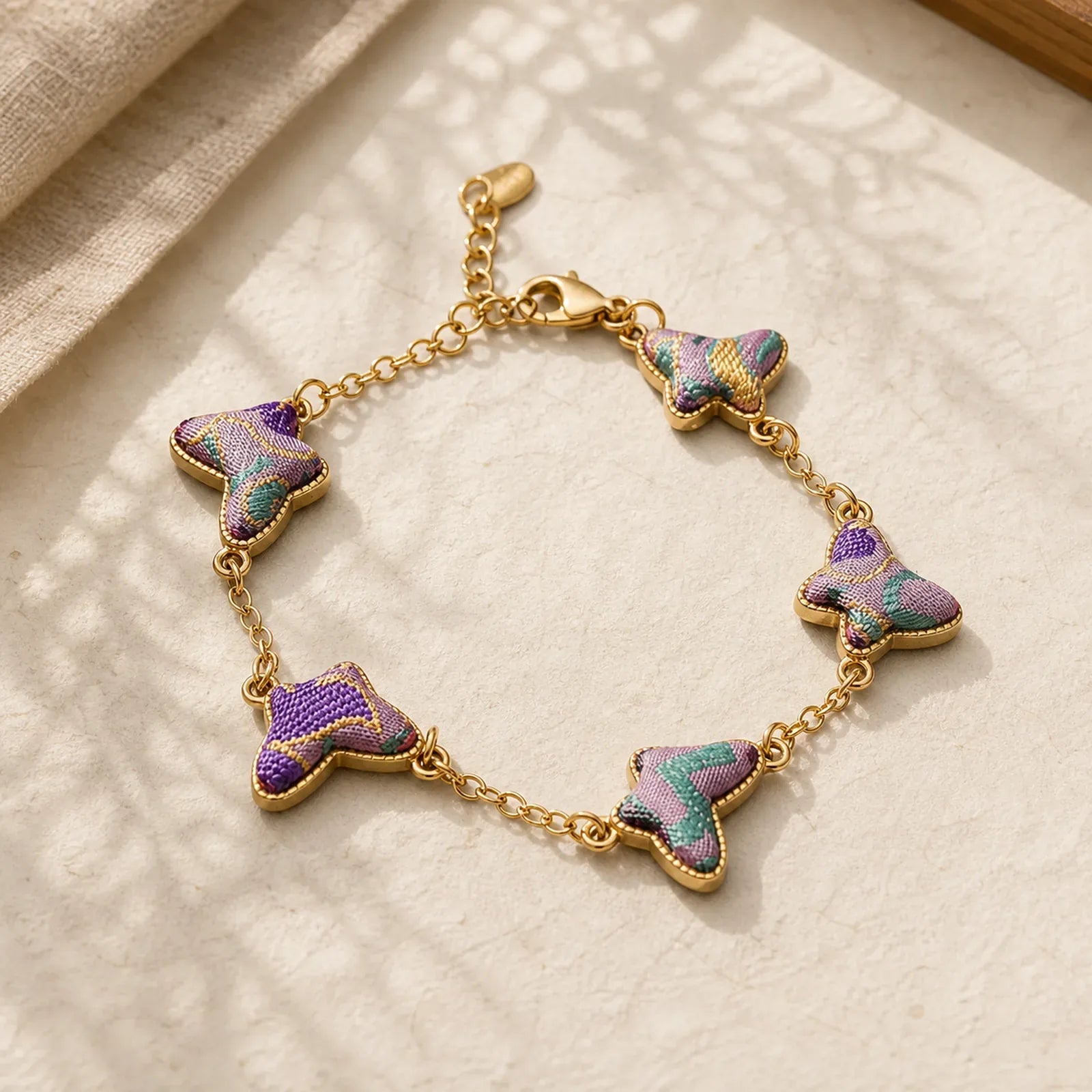 Copper Butterfly Love Handcrafted Song Brocade Inlaid Chinese Style Bracelet featuring Copper, Butterfly, Feng Shui Butterfly